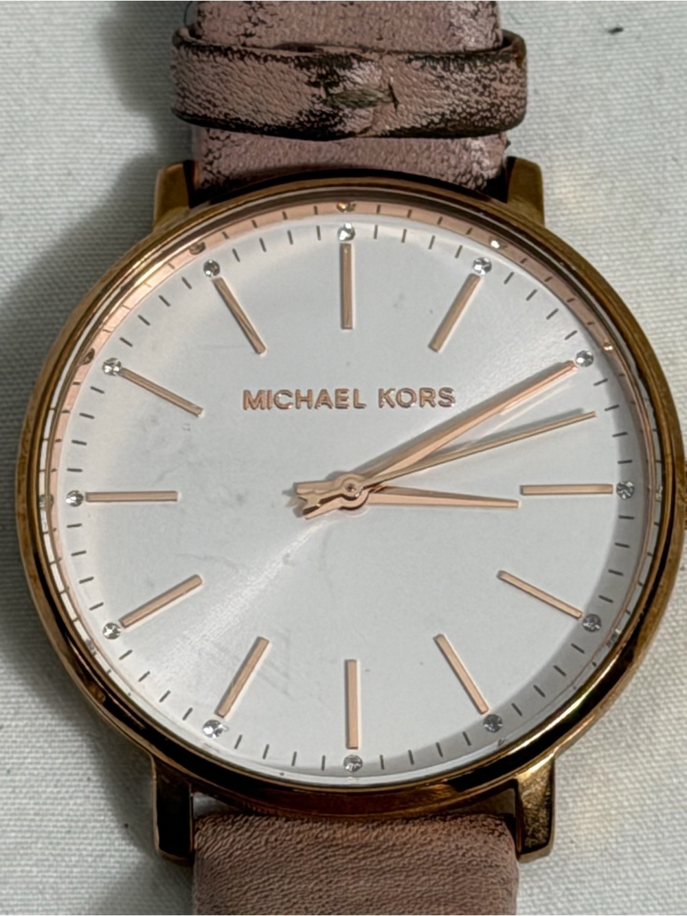 Michael Kors Pyper MK2741 Rose Gold Pink Leather Watch 38mm Needs Battery